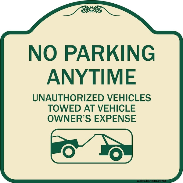 Signmission No Parking Anytime Unauthorized Vehicles Towed at Vehicle Owners Expense With Car, TG-1818-23764 A-DES-TG-1818-23764 - main